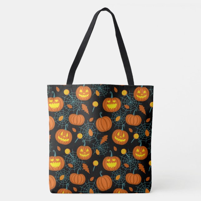 Bolsa Tote Pumpkins e Spider Webs (Frente)