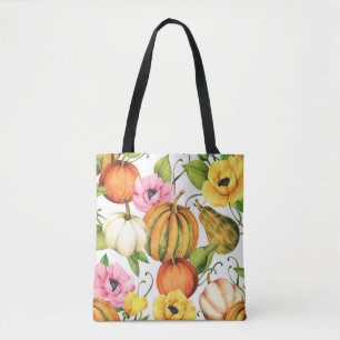 Bolsa Tote Pumpkins Girassóis: Design de padrão de aquarela