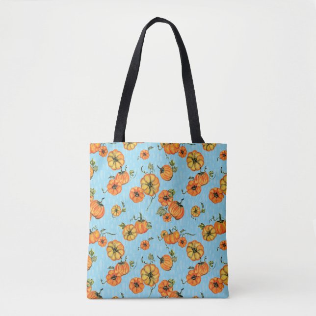 Bolsa Tote Pumpkins Laranja/Azul com Aquarela (Frente)