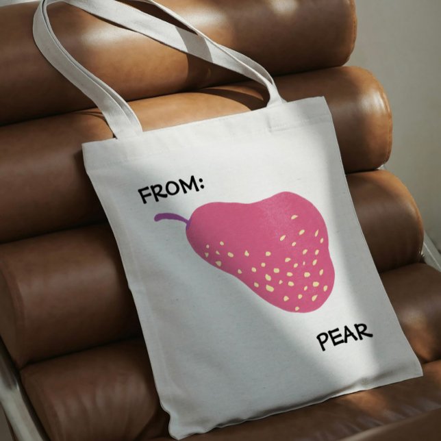 Bolsa Tote Pun de Pera Divertido – “De: Pera” Arte de Frutas  (Criador carregado)