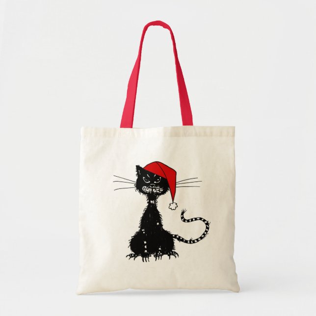 Bolsa Tote Punk Christmas: Gato com Papai Noel (Frente)
