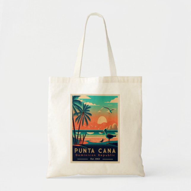 Bolsa Tote Punta Cana DR. Retro Sunset Souvenirs 1960 (Frente)