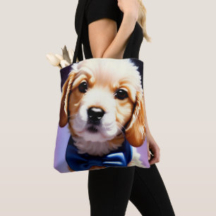 Bolsa Tote Puppia Fluffy Adorável w Retrato Tie Azul-Arco