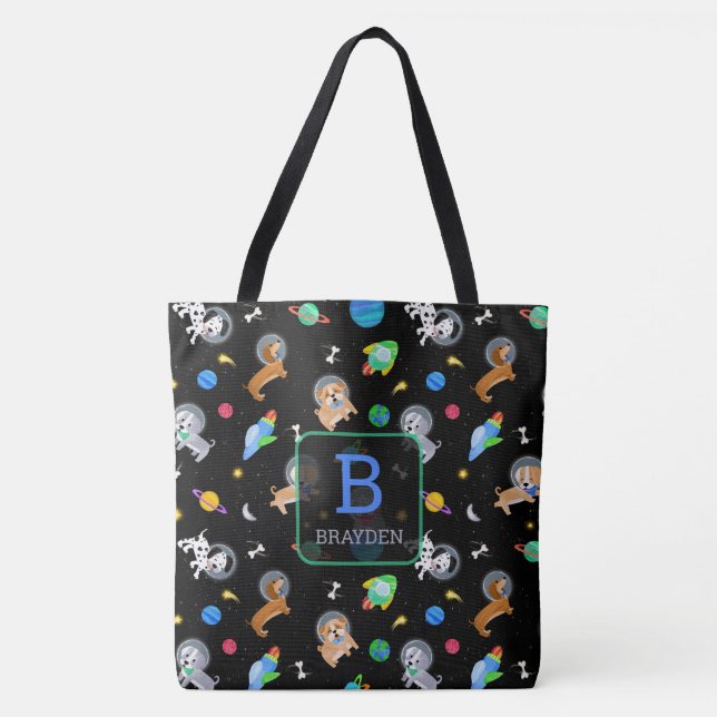 Bolsa Tote Puppies In Space Watercolor Dog Astronauts (Frente)
