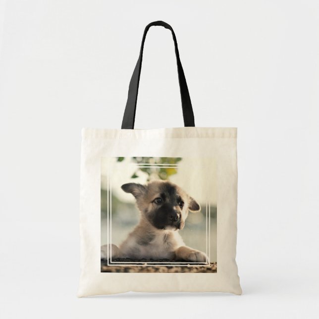 Bolsa Tote Puppy do german shepherd sobre a borda (Frente)
