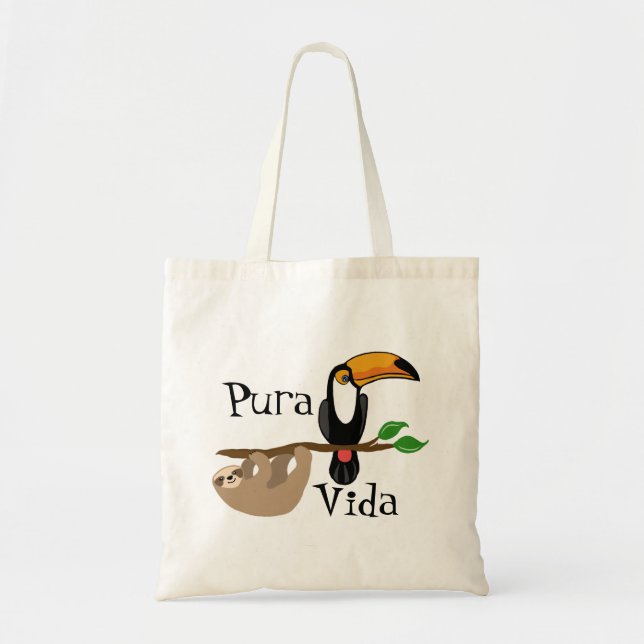 Bolsa Tote Pura Vida, preguiça e toucan (Frente)