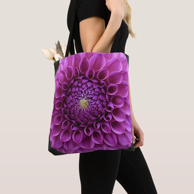 Bolsa Tote Purple Ball Dahlia Floral (Close Up)