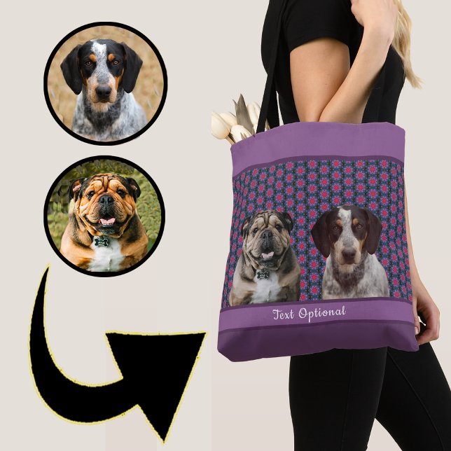 Bolsa Tote Purple Blue Modern Photo Gift Puppy Dog Lover Mom  (Criador carregado)