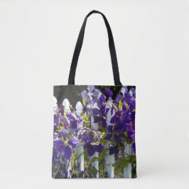 Bolsa Tote Purple Clematis na cerca branca Floral