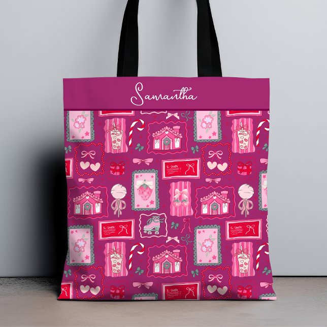 Bolsa Tote Purple Coquette aesthetic girly whimsical pattern (Criador carregado)