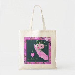 Bolsa Tote Purple Floral I Love California State Map