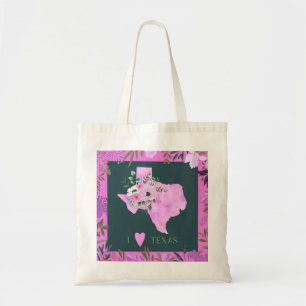 Bolsa Tote Purple Floral I Love Texas State Map