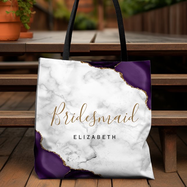 Bolsa Tote Purple Gold Agate Marble Bridesmaid (Criador carregado)