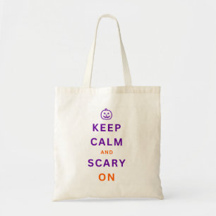 Bolsa Tote Purple Halloween Fique calmo e assustador com a ab
