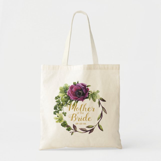 Bolsa Tote Purple Peony Wreath Mãe da Noiva ID456 (Frente)