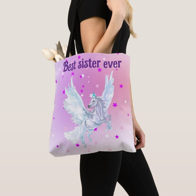 Bolsa Tote purple start Magical white unicorn (Close Up)
