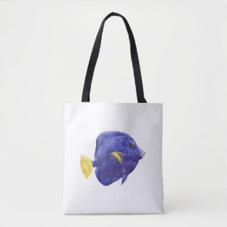 Bolsa Tote Purple Tang Fish Watercolor Illustration
