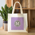 Bolsa Tote Púrpura e Cinza do padrão-medidor com monograma<br><div class="desc">Um design popular com carvões e beringelas e uma área para adicionar seu monograma ou nome. Cores de tendências e padrões para o seu telefone celular. Se precisar ajustar os monogramas,  clique no botão personalizar e faça alterações.</div>