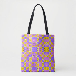 Bolsa Tote Púrpura e ouro, padrão floral sem costura