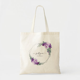 Bolsa Tote Púrpura e Silver Floral Eucalipto Bridesmaid