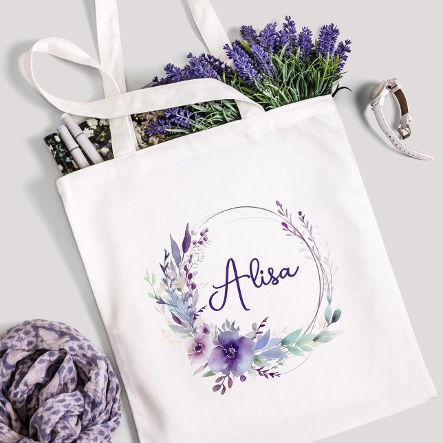 Bolsa Tote Púrpura Elegante Cama de flor selvagem (Criador carregado)