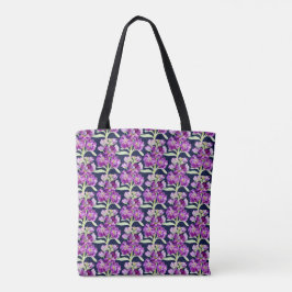 Bolsa Tote Púrpura flor de aquarela padrão floral