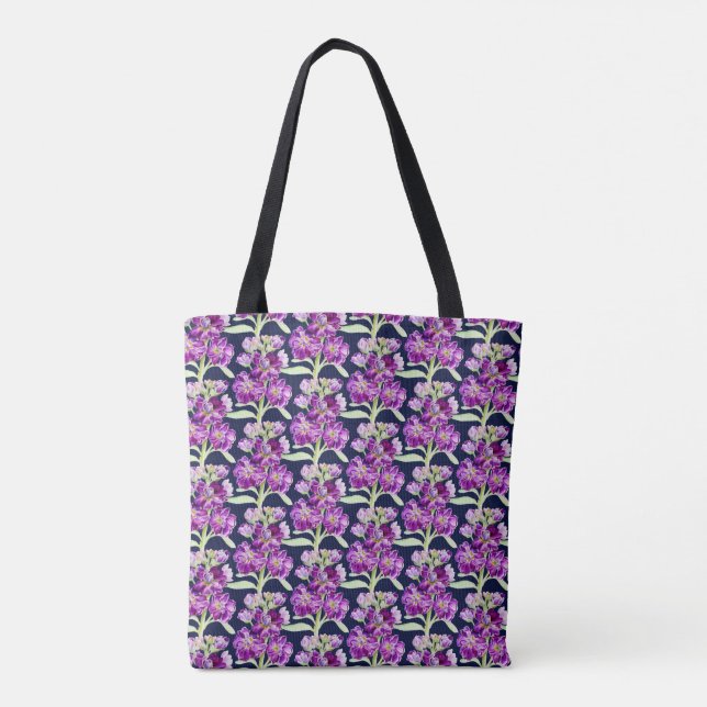 Bolsa Tote Púrpura flor de aquarela padrão floral (Verso)