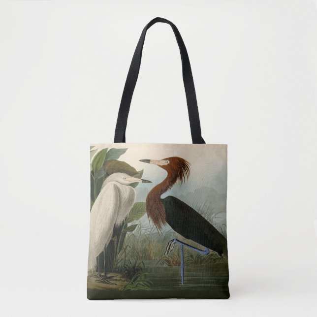 Bolsa Tote Púrpura Heron Audubon Bird Willife Painting (Frente)