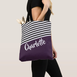 Bolsa Tote Púrpura Preto Branco Riscado Personalizado