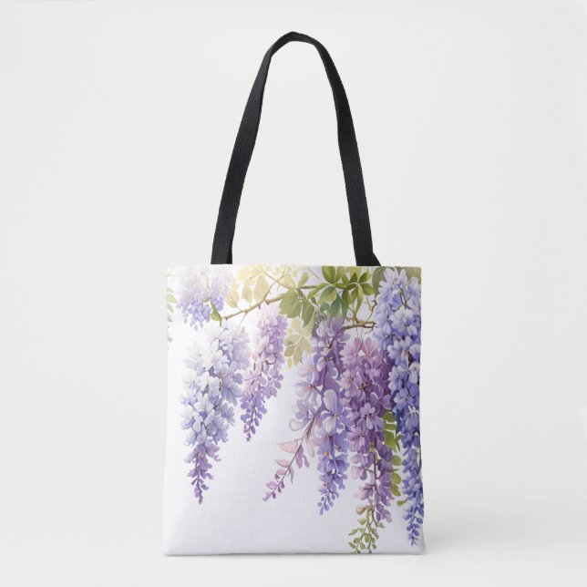 Bolsa Tote Púrpura púrpura esmerilada azul-floral (Frente)