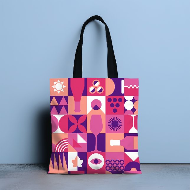 Bolsa Tote Púrpura Retrorna Padrão Bauhaus (Criador carregado)