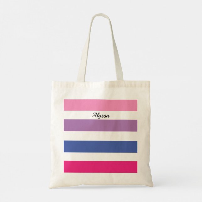Bolsa Tote Púrpura Rosa Striped Personalizada (Verso)