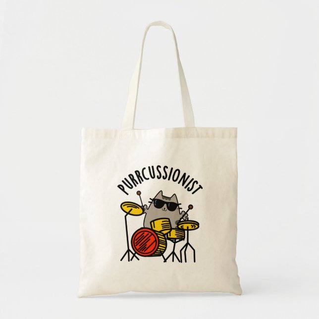 Bolsa Tote Purr-cussionista Engraçado Drummer Cat Pun (Frente)
