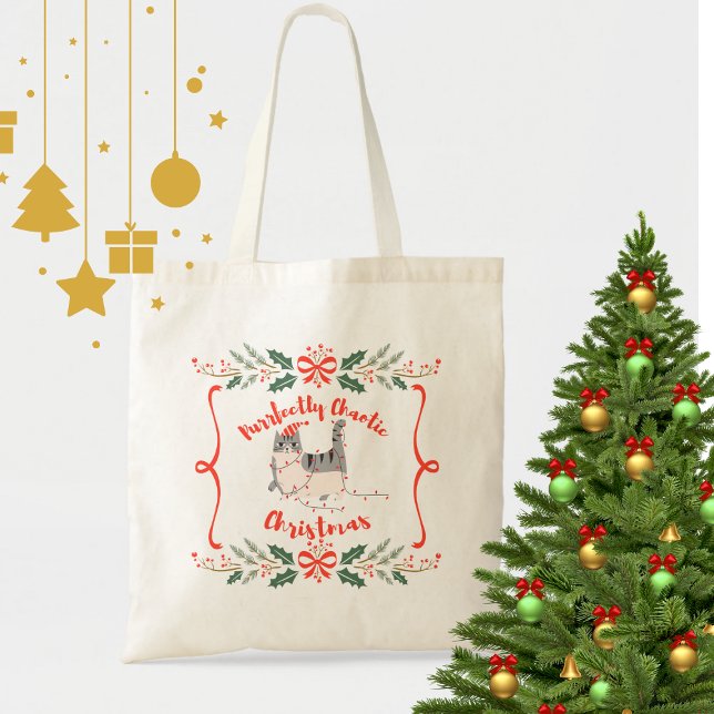 Bolsa Tote Purrfectly Chaotic Christmas Funny Holiday Cat  (Criador carregado)