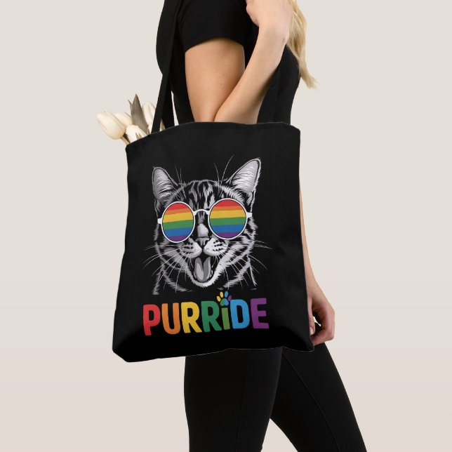 Bolsa Tote Purride Cat Gay Lésbica Rainbow LGBTQ Ally Pride (Close Up)