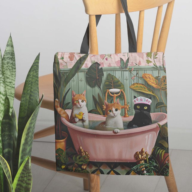 Bolsa Tote Purrs and Bubbles: Uma Cena de Banho Gato-Tática (Style up with this kitschy, tote bag, bursting with vibrant colors and playfulness)