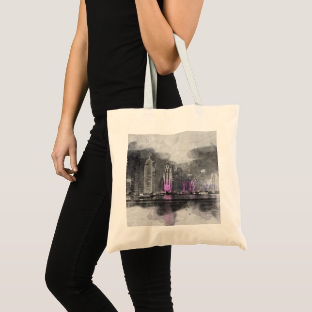 Bolsa Tote Qatar noturno da Watercolor (Frente (produto))