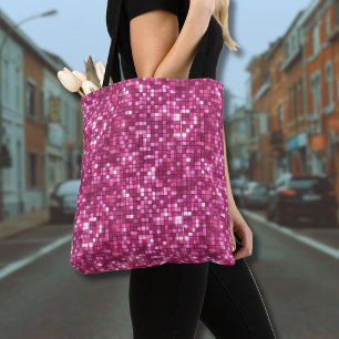 Bolsa Tote Quadrado Estilo Disco Rosa Vibrante do Dia dos Nam