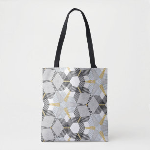 Bolsa Tote Quadrado hexágono colorido: caleidoscópio geométri