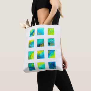 Bolsa Tote Quadrados azuis aquarela abstrato
