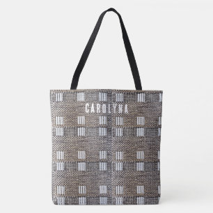 Bolsa Tote Quadrados brancos personalizados em Cinzas