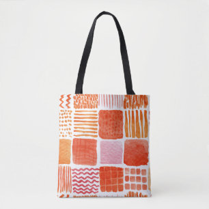 Bolsa Tote Quadrados de Aquarela Divertidos Abstrato Boho Q