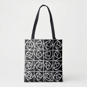 Bolsa Tote Quadrados de Rosa de Arte Estilizados Pretos Flora