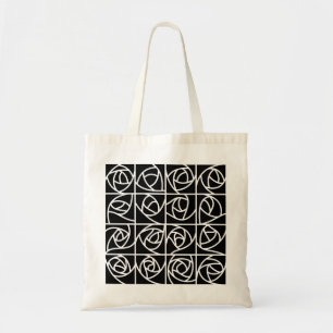 Bolsa Tote Quadrados de Rosa de Arte Estilizados Pretos Flora