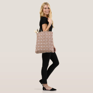 Bolsa Tote Quadrados em Quadrados Castanho-Branco