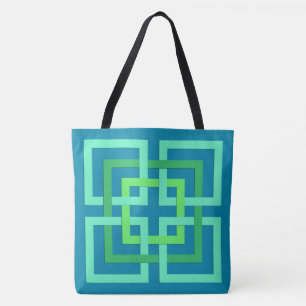 Bolsa Tote Quadrados geométricos modernos, Aqua, cerceta,