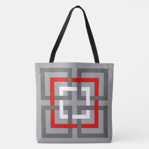 Bolsa Tote Quadrados Geométricos Modernos, Cinzas, Vermelho e