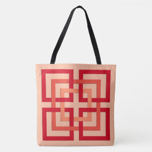 Bolsa Tote Quadrados Geométricos Modernos, Laranja Coral e Ma