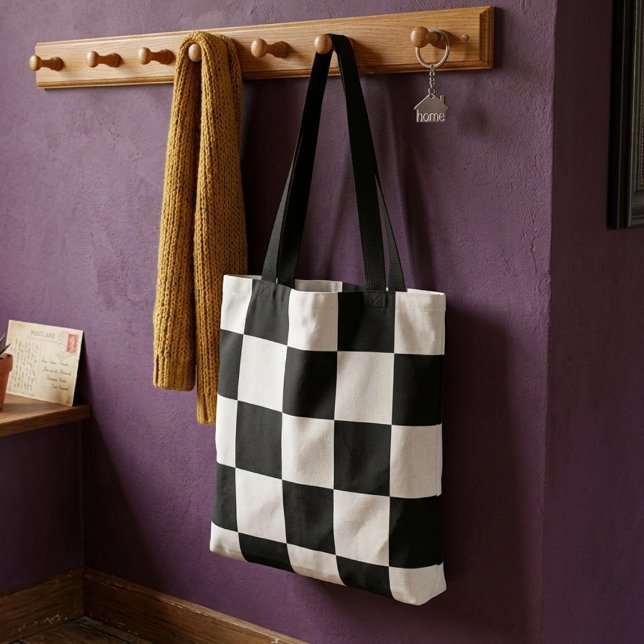 Bolsa Tote Quadrados pretos e brancos modernos simples de com (Criador carregado)