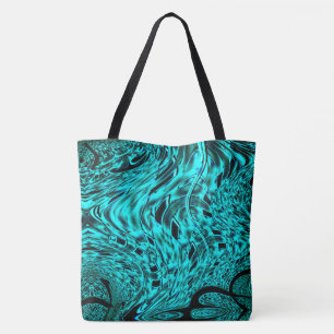 Bolsa Tote Quadrados tortos espelhados em cor ciano ou azul